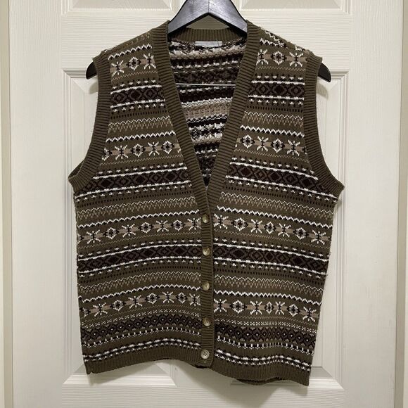 Vintage Blair Brown Cream Fair Isle Grannycore Retro Knit Sweater Vest Medium - Picture 1 of 4